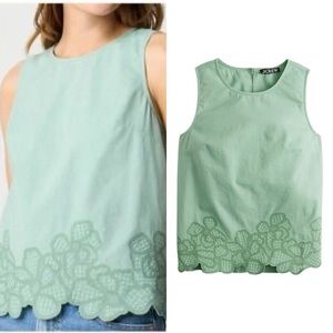 NWT J CREW Factory Embroidered-trim shell in “Mint” green